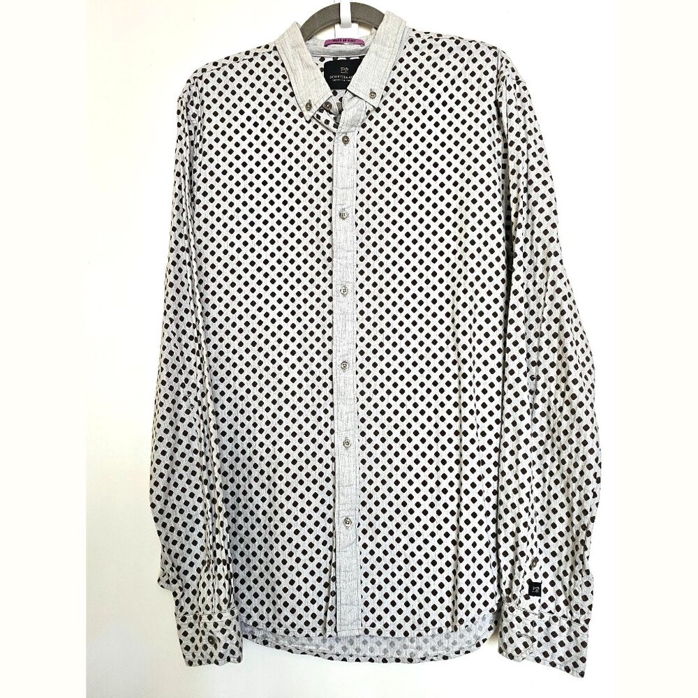 Scotch & Soda Block Print 100% Cotton Wake Up Call Regular Fit Button Up Shirt L